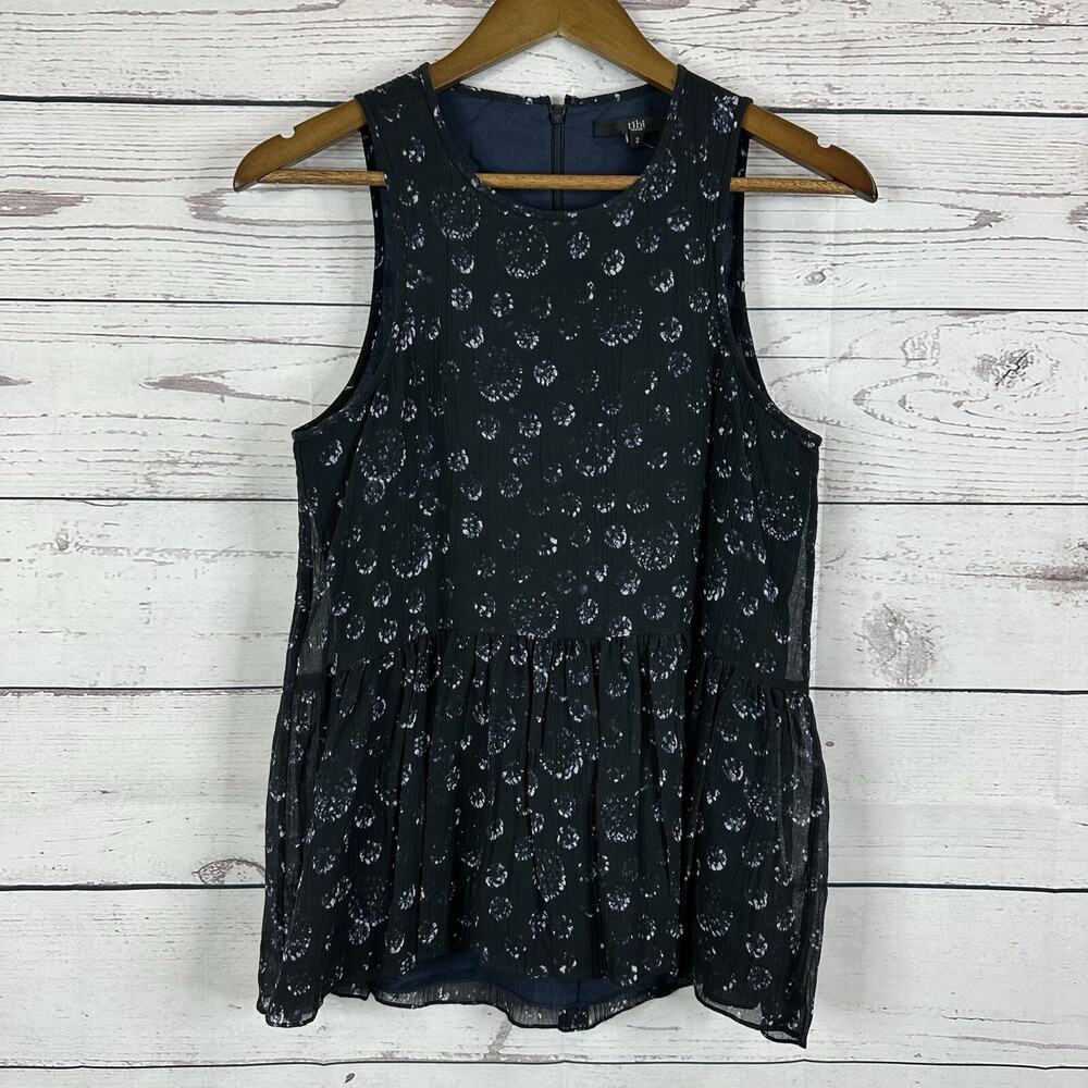 Tibi‎ Tank Top Shirt Womens 2 Blue Lined Flowy Silk Blend Zip Office
